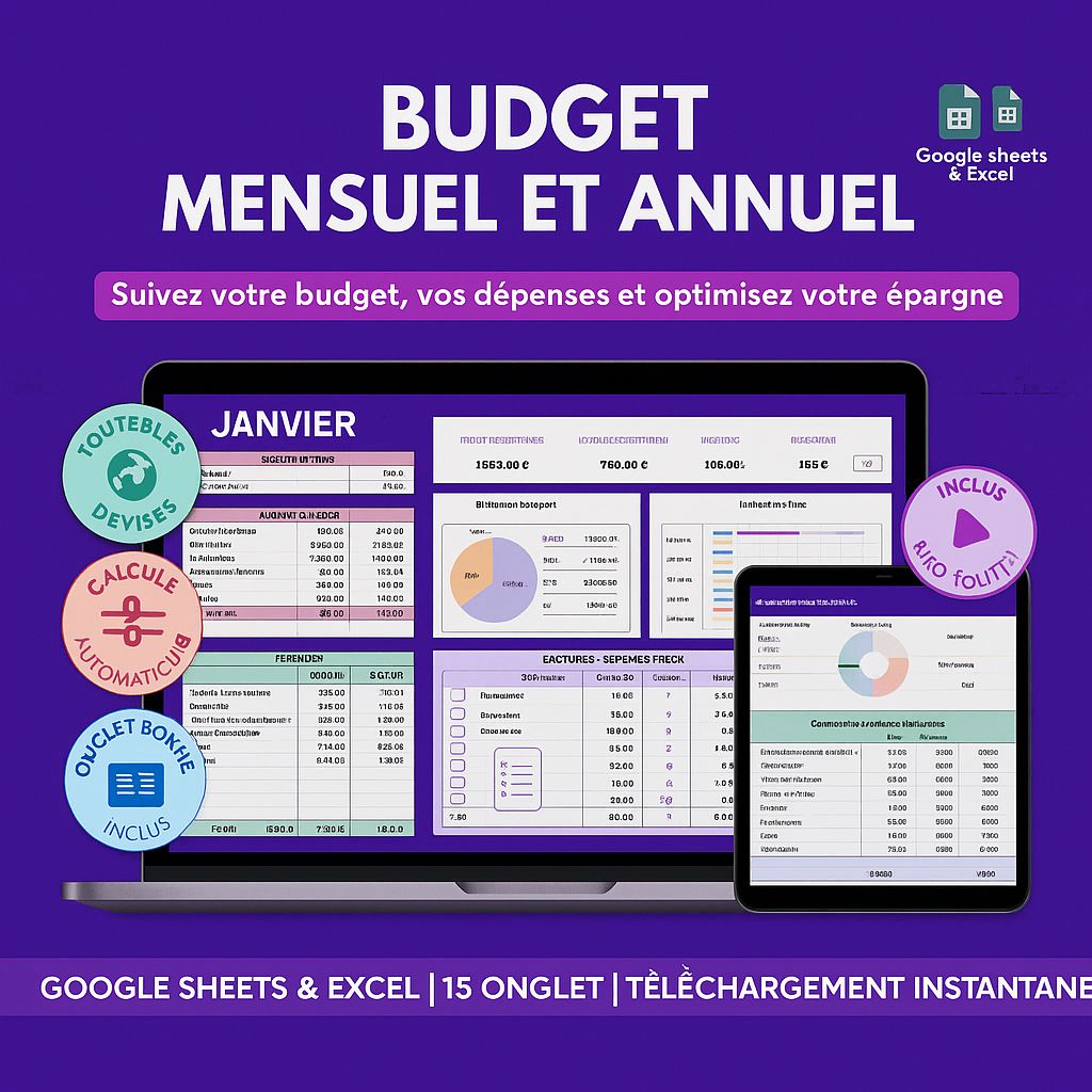 Tableau budget mensuel et annuel - Suivi des finances